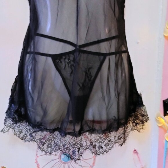 RSLove (L) Floral Lace and Sheer Lingerie Nighty w Matching Strappy Panty - Picture 4 of 7